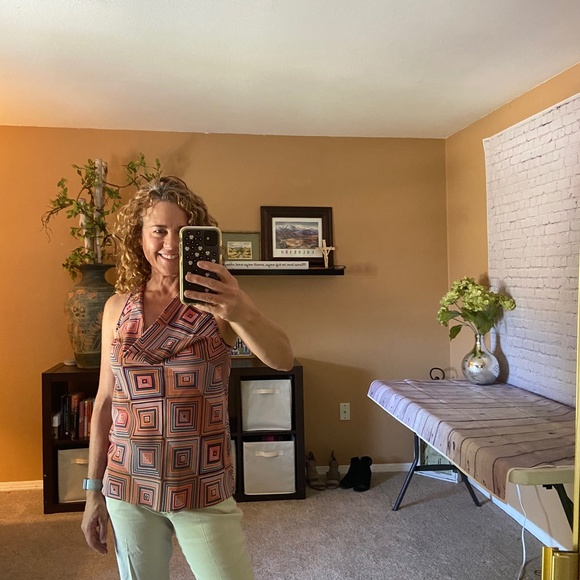 Trina Turk Geometric Print Silk Sleeveless Top - Picture 3 of 12